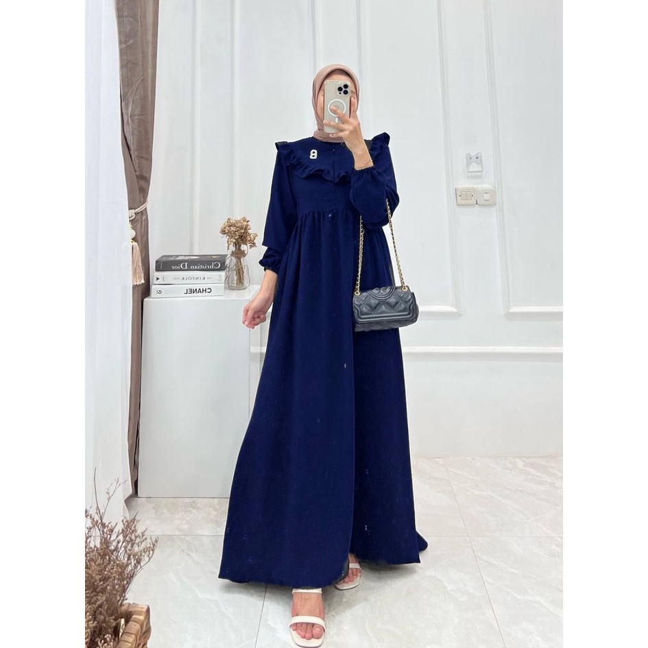 Zayyra Gamis Terbaru Crinkle Airflow Premium Dress Wanita Lengan Panjang Baju Muslim Rompi Kekinian LD 110 cm
