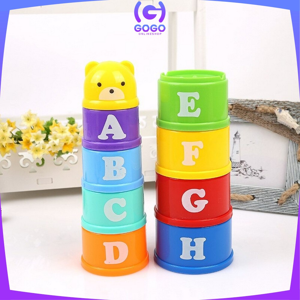 GOGO-M21 Mainan Anak Stacking Cup / Mainan Susun Gelas 9PCS Mainan Edukasi Bayi Angka Dan Alfabet