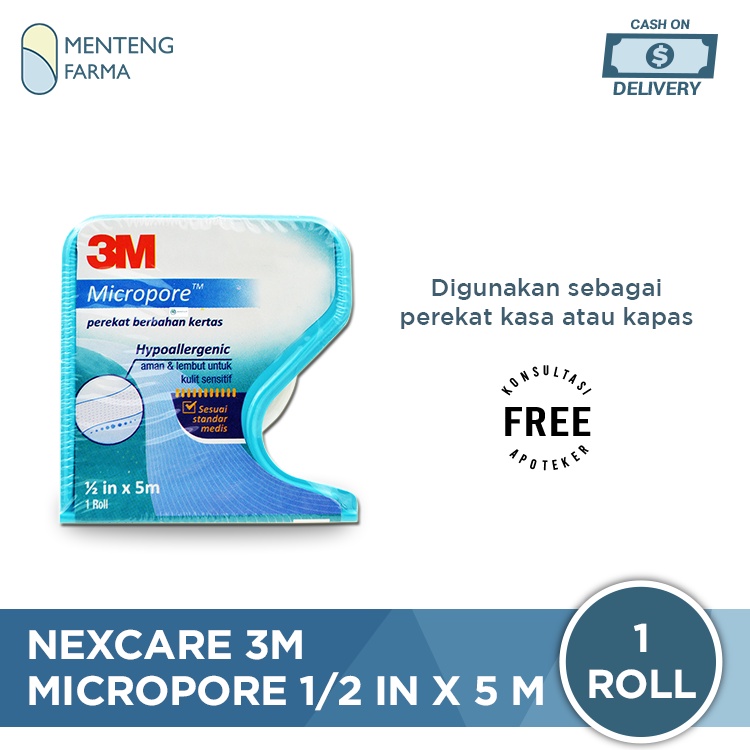 Plaster Roll 3M Nexcare Micropore 1/2 In x 9.1 m - Plaster Perban Luka