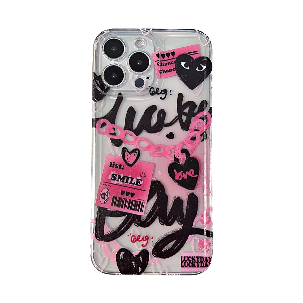 Case Pelindung Bahan Silikon Motif Rantai Grafitti Pink Untuk Iphone 14 7 8 SE2020 7 + 8PLUS XS XR 11 12 13 PRO MAX