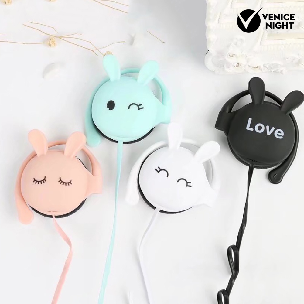 (VNEP) (Berkabel) Lucu Kelinci Stereo Earphone Headphone dengan Mic 3.5mm Ear-hook Sport Headset Hadiah