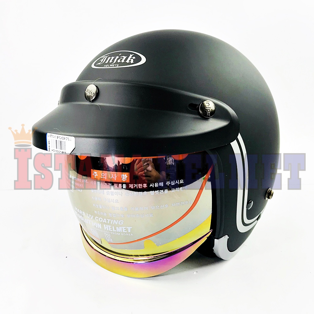 Jual Helm Injak Retro Visor Round Black Doff Silver Original