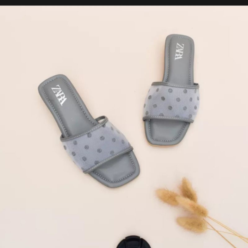 Sandal Flat Wanita Teplek Slop ZR Polkadot