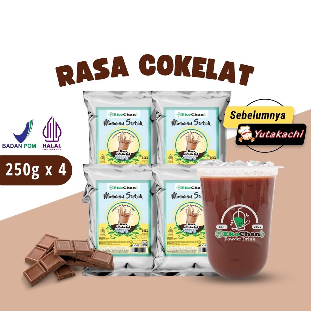 Bubuk Minuman Rasa Coklat 1Kg (250 gr x 4 pcs) EkoChan / Serbuk Minuman Instan Chocolate / Powder Drink Coklat Milkshake / Pusat bumbu