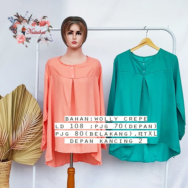 Top Blouse Wanita Lengan Panjang Kombinasi Polos Baju Atasan Wanita Kancing Depan Terbaru Fashion Muslim Kekinian