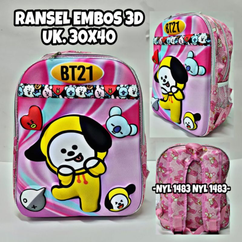 Tas Timbul Termurah Tas Ransel Anak Perempuan Sekolah SD Motif BT 21 Kartun  3D Led