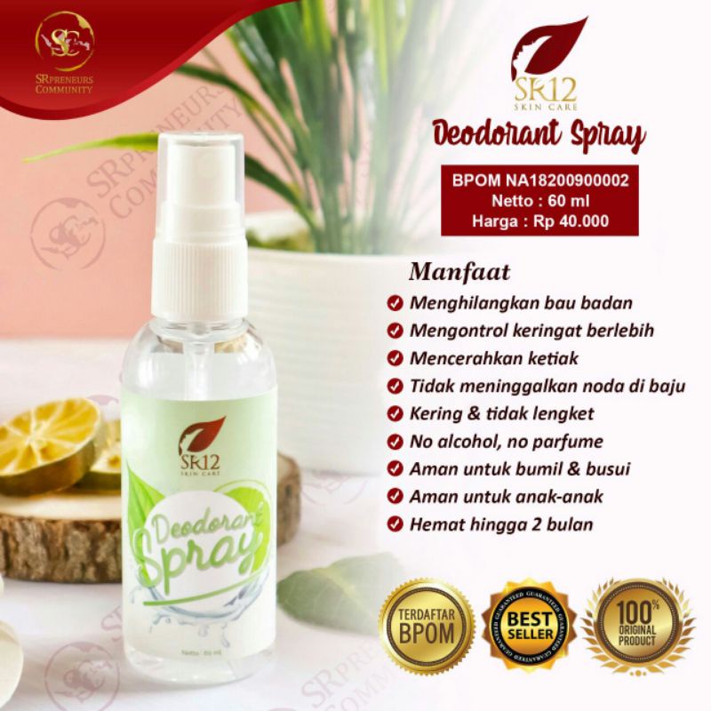 Deodorant Non Alkohol SR12 Reguler Hilangkan Bau Badan Pencerah Ketiak Hitam Deodorant Aman Anak Dan Remaja SR12 Ori BPOM