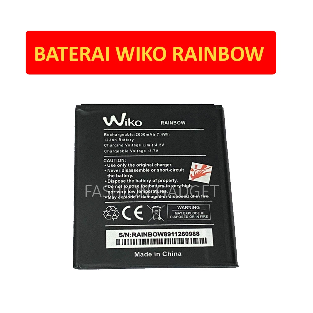 Baterai Wiko Rainbow 2000 mAh / Rainbow 4G 1700 mAh / Wiko Sunset 1500 mAh / Wiko Fizz 1800 mAh Wiko Battery Batu Batterai Batrei Batere Batre Untuk Hp Wiko