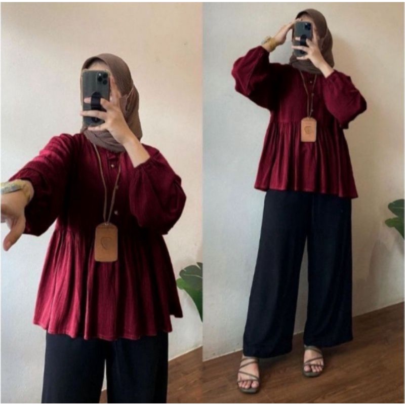Raisa Blouse Crinkle Rayon Premium Blouse Wanita