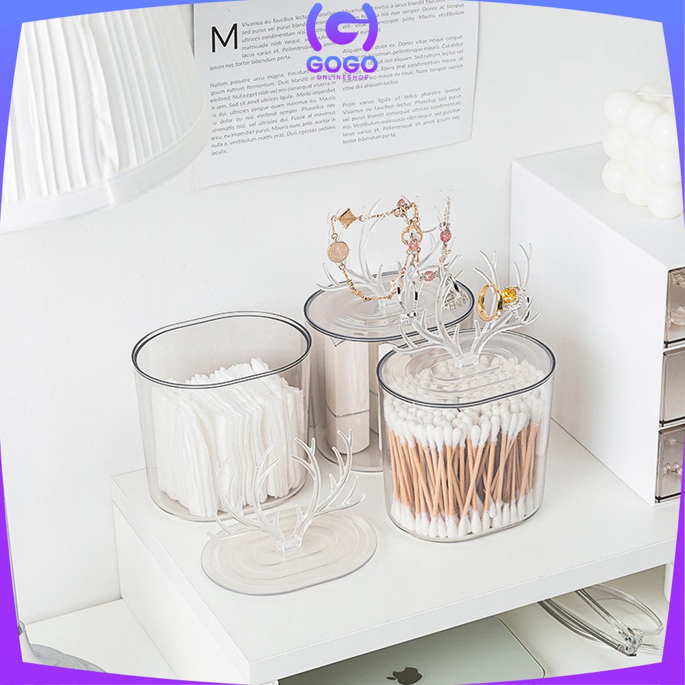 GOGO-C716 Tempat Kapas Akrilik Motif Tanduk Rusa Rak Kosmetik Kotak Penyimpanan Serbaguna / Tempat Cotton Bud Tusuk Gigi Kotak Perhiasan Acrylic Multifungsi