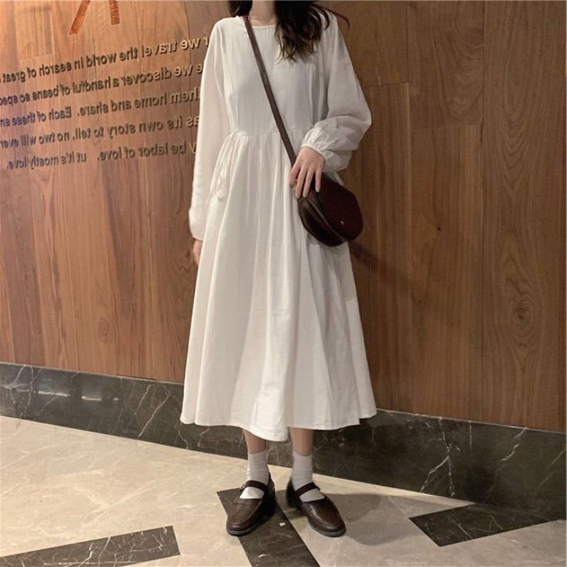 Dress midi putih casual | Baby doll dress