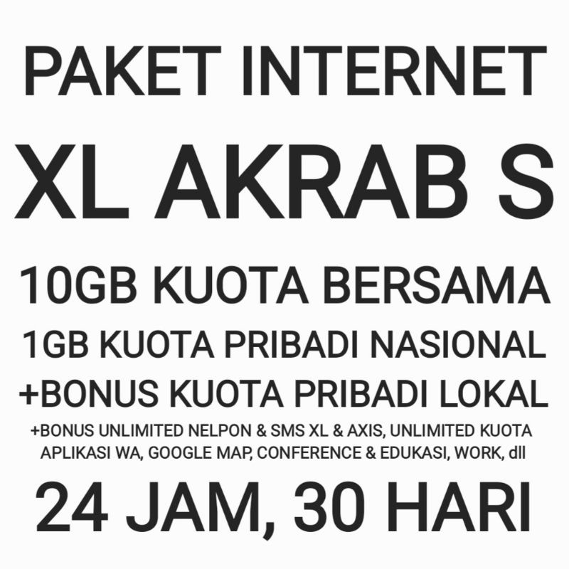 [CHAT DULU SEBELUM ORDER]Paket Internet Akrab XL 10 GB S Bersama Kuota Data Bonus 30 Hari Bulan Sebu