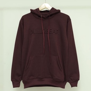 SWEATER HOODIE PULL&amp;BEAR EMBOS 3D FONT TIMBUL BURGUNDI