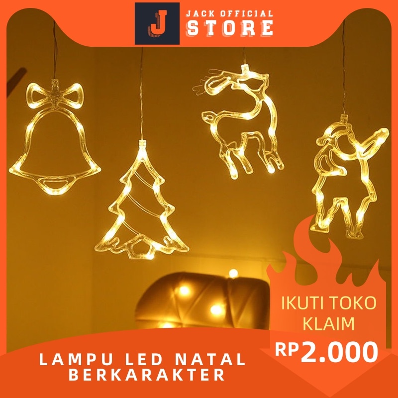 JACKSHOP Lampu LED Kelap-Kelip Tenaga Baterai Berkarakter Untuk Dekorasi Natal