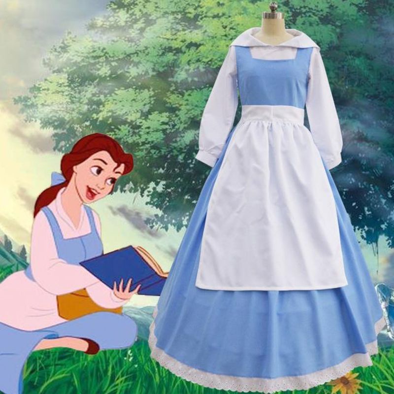 [MikanHiro Store] COSTUME Beauty and the Beast Anime Blue Maid Costume Cosplay Maid Maid Belle Princess Dress