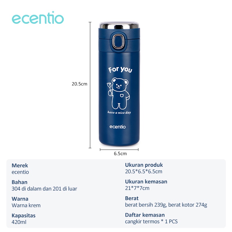 Foodi 420ml termos air panas mini Led Display Vacuum Cup 304 stainless steel Biru tua tumbler minum termos botol minum termos