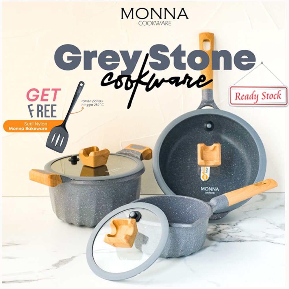 Monna Panci Set Grey Stone Monna Cookware / Wajan / Panci Monna Free Sutil