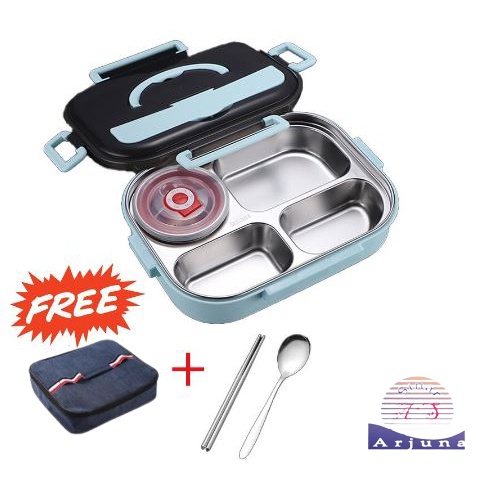 Kotak Makan 4 SEKAT - 5 SEKAT / Kotak bekal soup/ Lunch Box Stainless Tahan Panas Dan Anti Tumpah FREE TAS