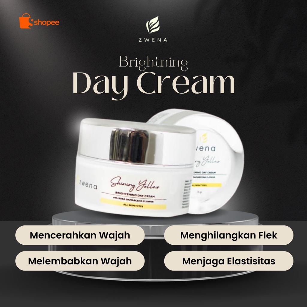 ZWENA Day Cream Shinning Yellow Series with Rosa Damascena Flower Pencerah Muka Pagi Isi 15 Gram Original dan BPOM