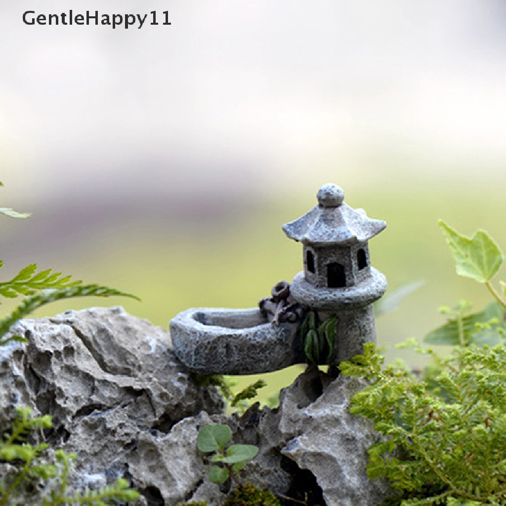 Gentlehappy mini retro Pond Tower Kerajinan Resin Peri Dekorasi Taman Patung Mainan DIY Miniatur terrarium Micro Landscape Rumah Ornamen id