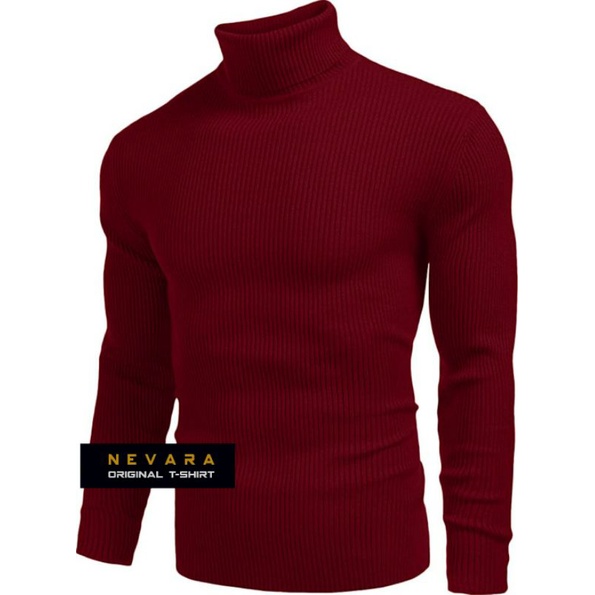 [ NEVARA ] MEN'S TURTLE NECK LONG SLEEVE - KAOS TURTLE NECK PRIA LENGAN PANJANG MERAH MARUN