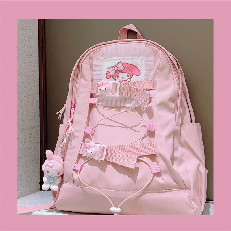 Sera [Black Cat Home] Jepang pink Melody ransel kartun lucu tas sekolah kampus ransel kasual siswa sekolah menengah