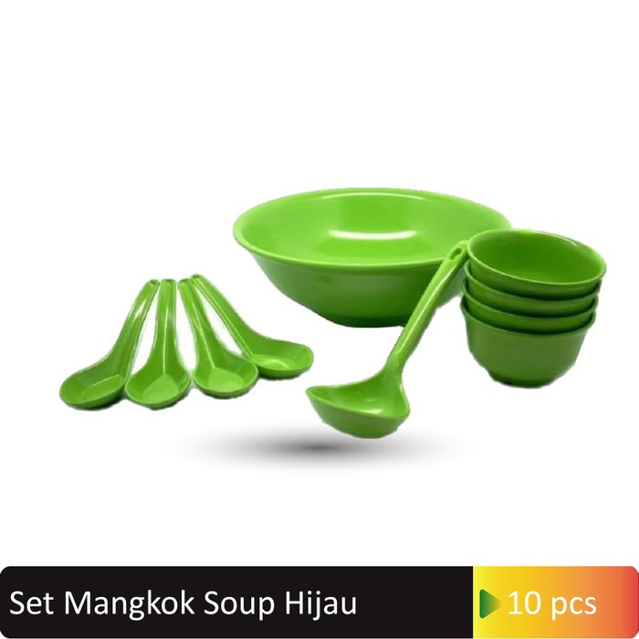 Set Mangkok Soup - Sendok - Centong Sayur Hijau IGI GLORI Melamin