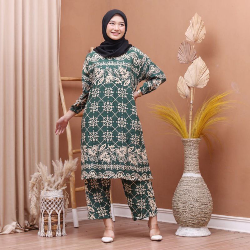 Setelan Jumbo Tunik Rayon Premium Busui Resleting Depan Piyama Kekinian One Set Terbaru Termurah