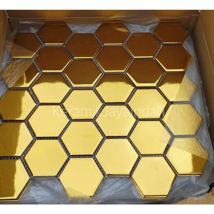 KERAMIK MOZAIK MOZAIC MOSAIK MOSAIC HEXAGONAL GOLD EMAS KITCHEN PANTRY