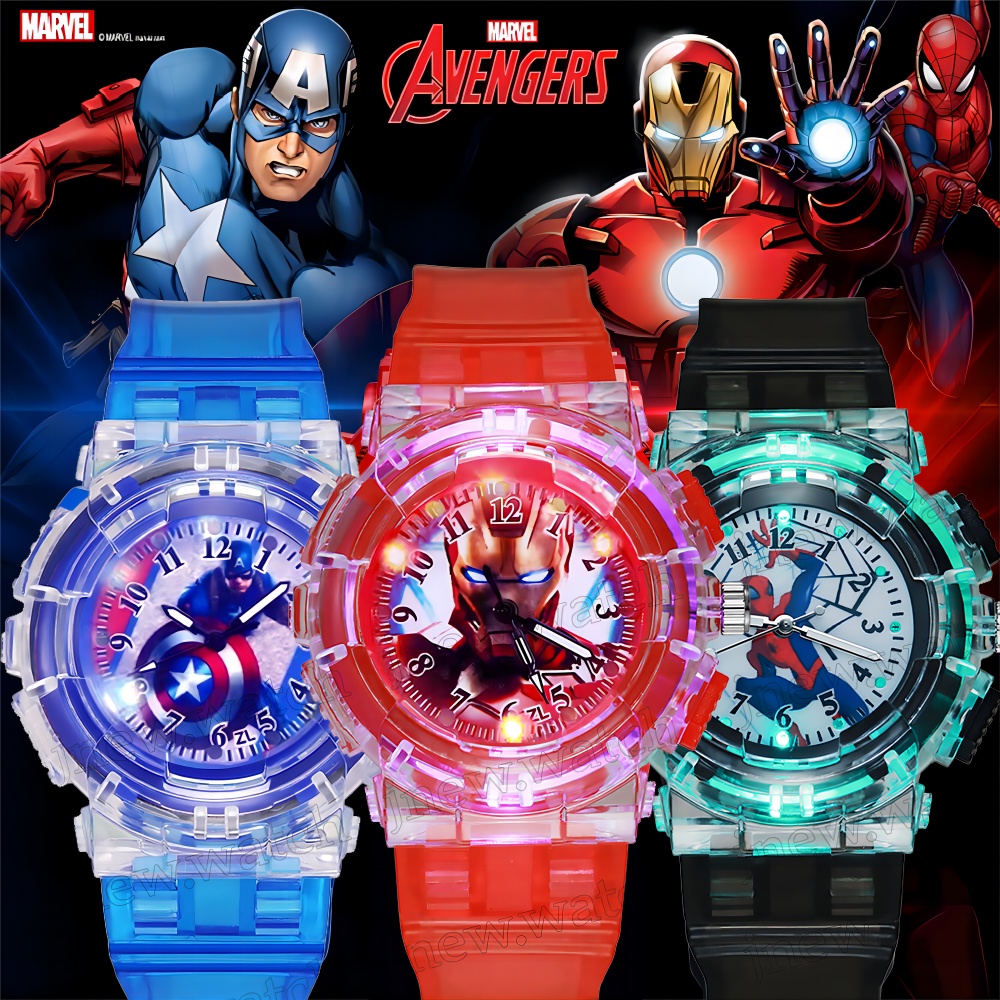 【Free box】Spiderman Jam Tangan Anak Laki-Laki LED Light Jam Tangan Anak untuk Siswa Laki-laki Jam Tangan Analog