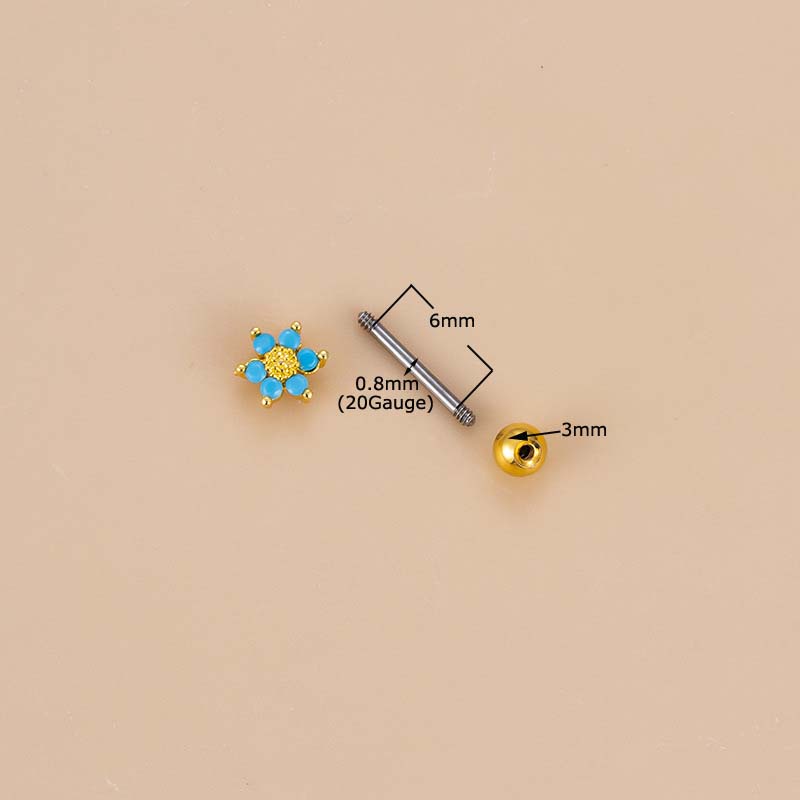 1 Pc Anting Stud 20 Gage Bentuk Bunga Ular Bahan Stainless Steel