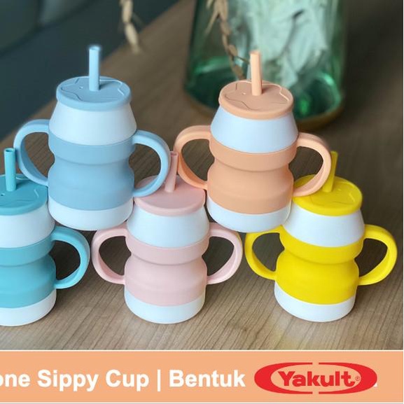 LIGERA Silicone Baby Yakult Sippy Cup Training with Straw BPA FREE - Peach