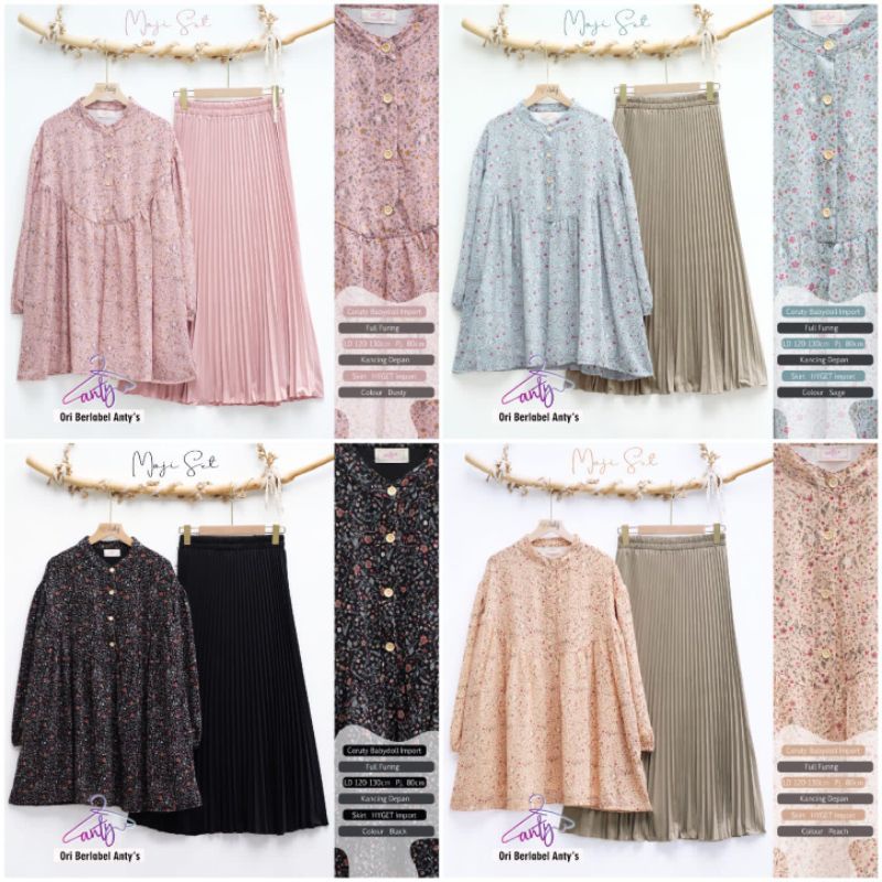 NEW MOJI SET / ONE SET WANITA / SETELAN MUSLIM / SETELAN ROK PLISKET / SETELAN ROK TERLARIS / BY.ANT