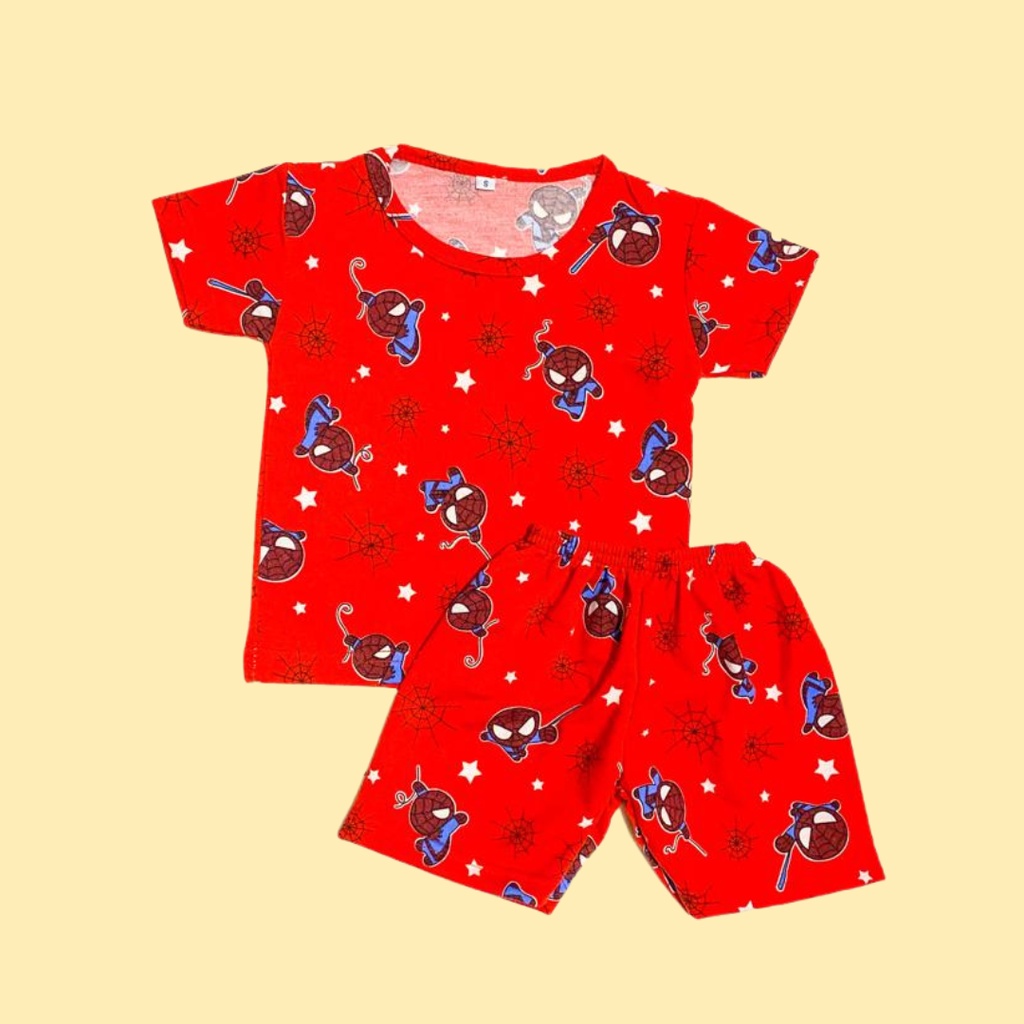 BabynKids -SETELAN ANAK SPIDERMAN/ SET BAJU PENDEK PRINTING FULL MOTIF