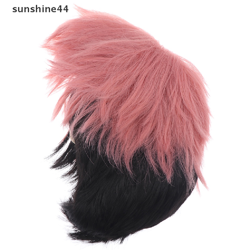 Sunshine Aniem Jujutsu KaisenYuji Itadori Wig / Rambut Palsu Sintetis Model Kepang Warna Pink Smoky Untuk Cosplay