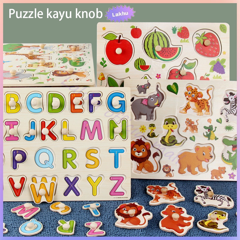 JCHO Mainan Edukasi Puzzle Kayu / puzzle kayu knob background knob puzzle alphabet