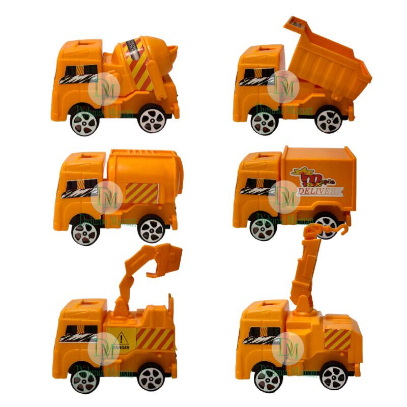 Mainan anak mobil mobilan set truk konstruksi alat berat pull back construction car 6 pcs