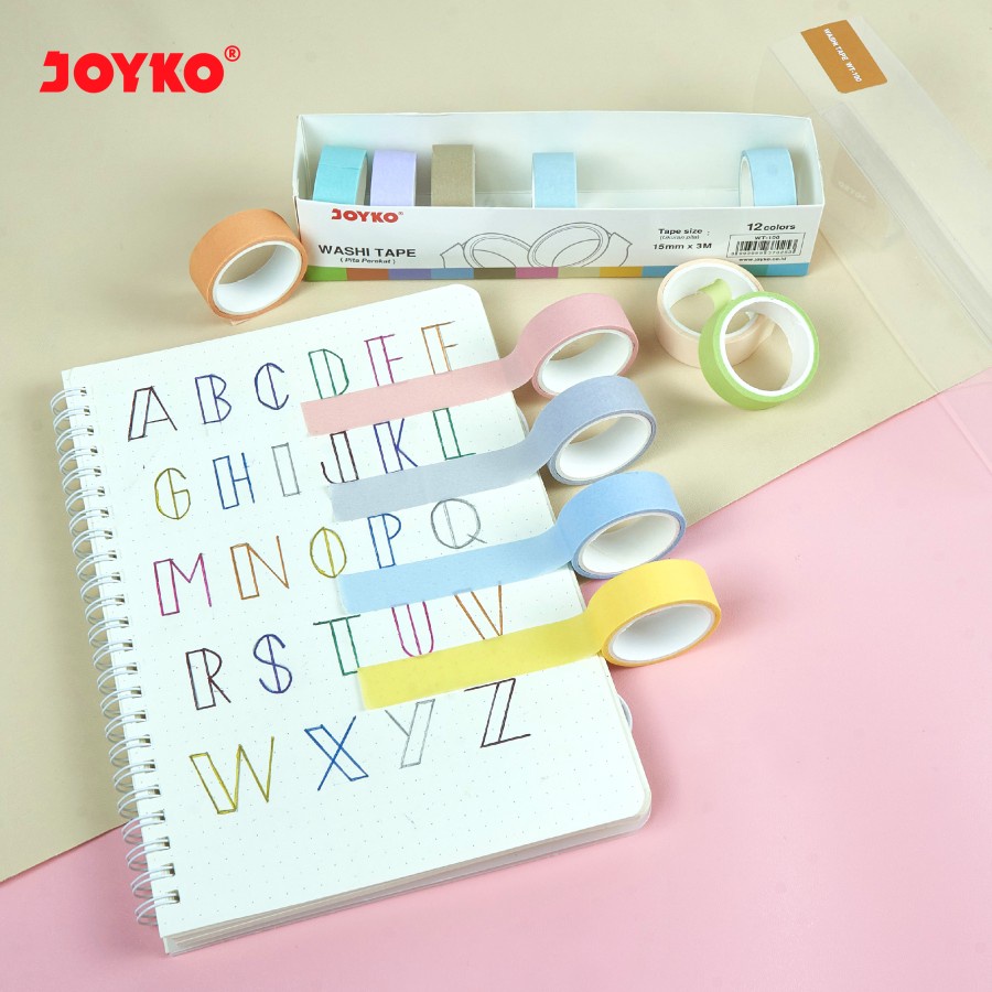 Lem Washi Tape Joyko WT-100 15mm x 3M 12 Warna Perekat Selotip Kertas Warna 15 mm x 3 M