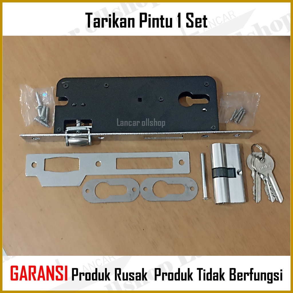 Handle Pintu Rumah Set Kunci Panjang 35 cm / Gagang Pintu Rumah / Pegangan Pintu Rumah Hitam / Tarikan Pintu Rumah Sisik Naga + Body Pelor