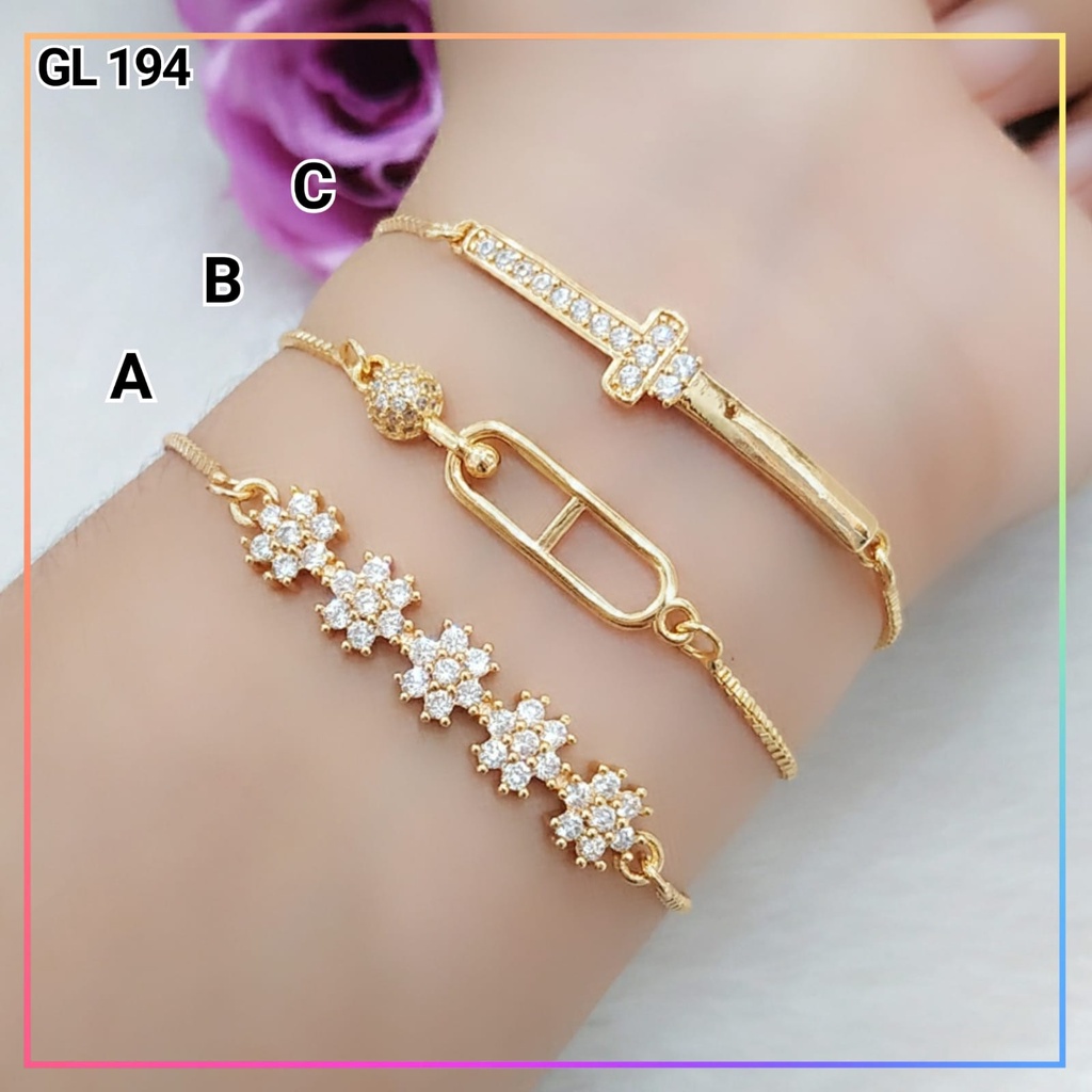 Gelang xuping gelang serut dewasa bunga permata zirkon terlaris perhiasan lapis emas gold GL 194