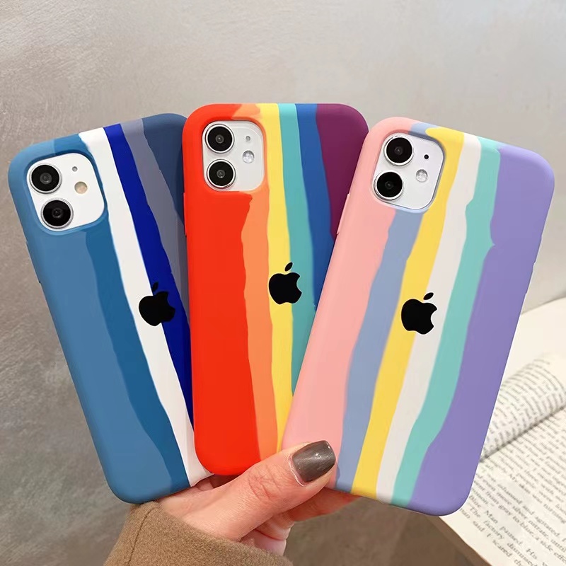 Case Pelindung Shockproof Motif Garis Pelangi Untuk IPhone 11 12 13 14 Pro Max Plus X Xs Max Xr 7 8 Plus