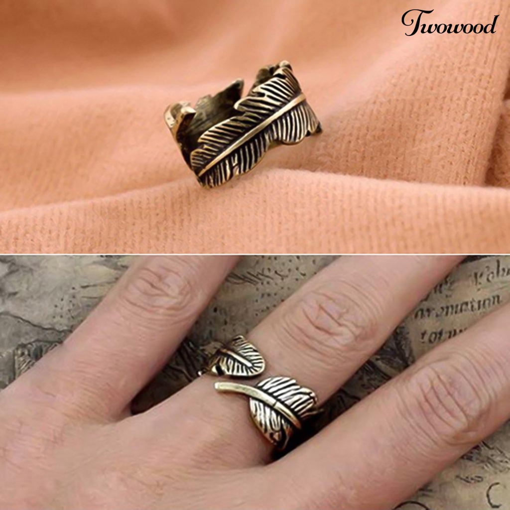 Cincin Model Terbuka Bentuk Daun Bulu Antik Adjustable Warna Bronze Untuk Unisex