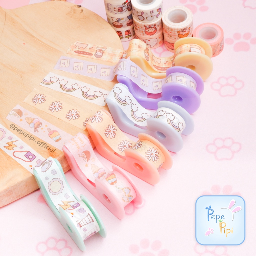 Lem Washi Tape Sharemine XM-JD2230 8 pcs + Dispenser 1 set solatip mini washi tape alat sekolah jurnal jurnaling kado unik washi tape