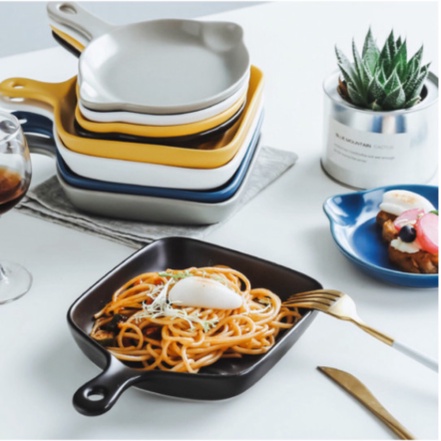 

Unik Baking Bowl Tray with Handle Nordic Style / Mangkuk Panggang Keramik Murah