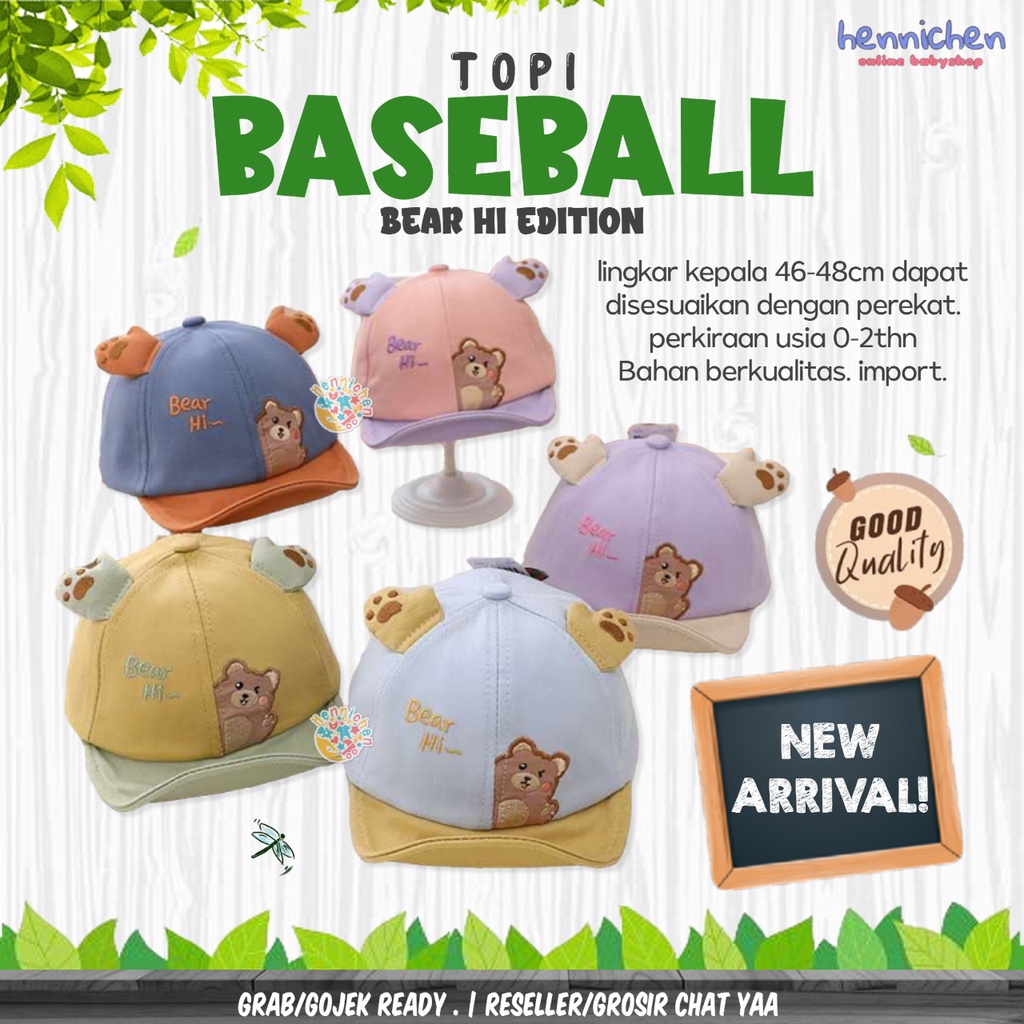 TOPI BASEBALL BAYI BEAR HI BERUANG BORDIR LUCU IMPORT FASHION TOPI ANAK