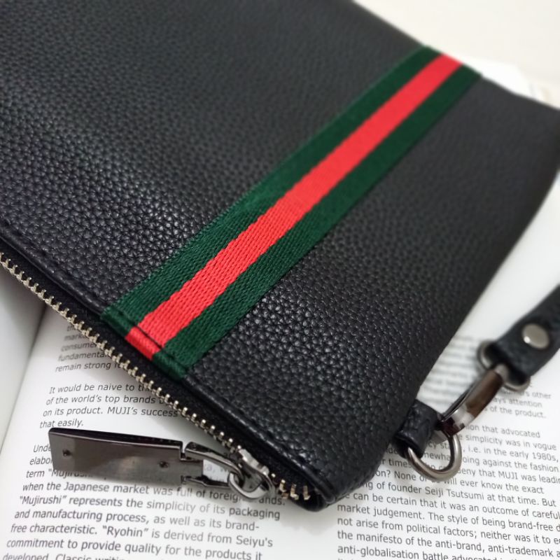 Preloved Tas Pria Clutch Stripe Ala Gucci Hand Bag Leather