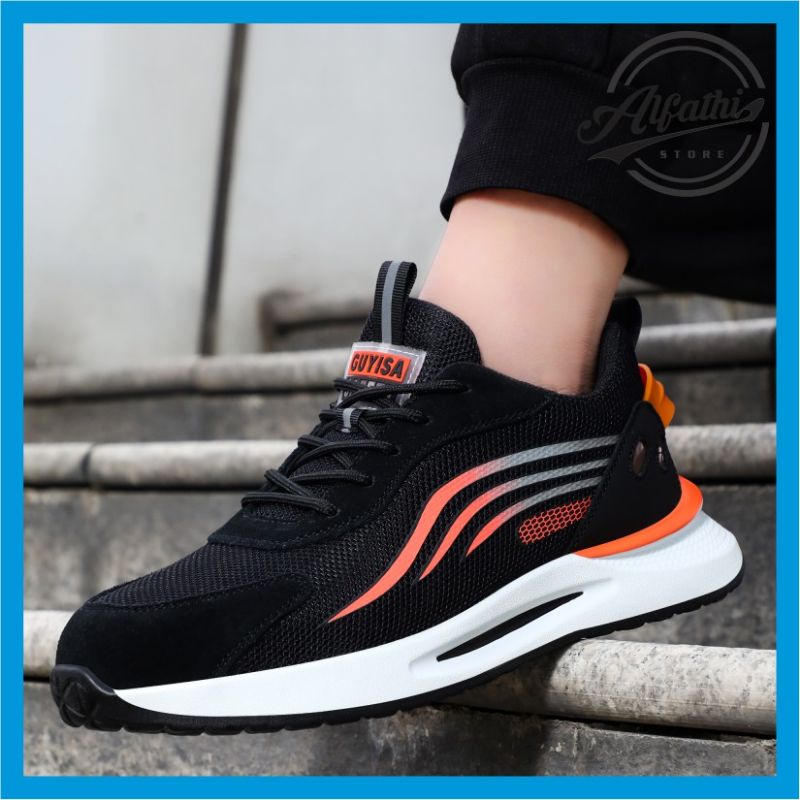 AlFathi Sepatu Safety Sneakers Sport Guyisa New Arrival Line Putih Orange
