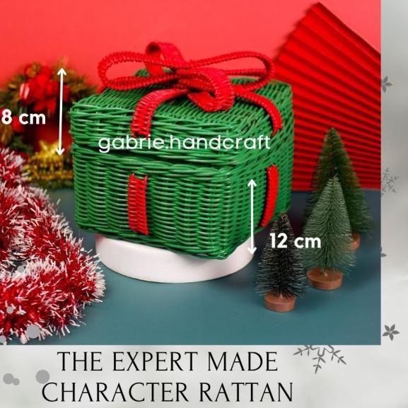 

ROTAN KOTAK DENGAN PITA - TEMPAT HAMPERS NATAL, SOUVENIR CHRISTMAS - Hijau