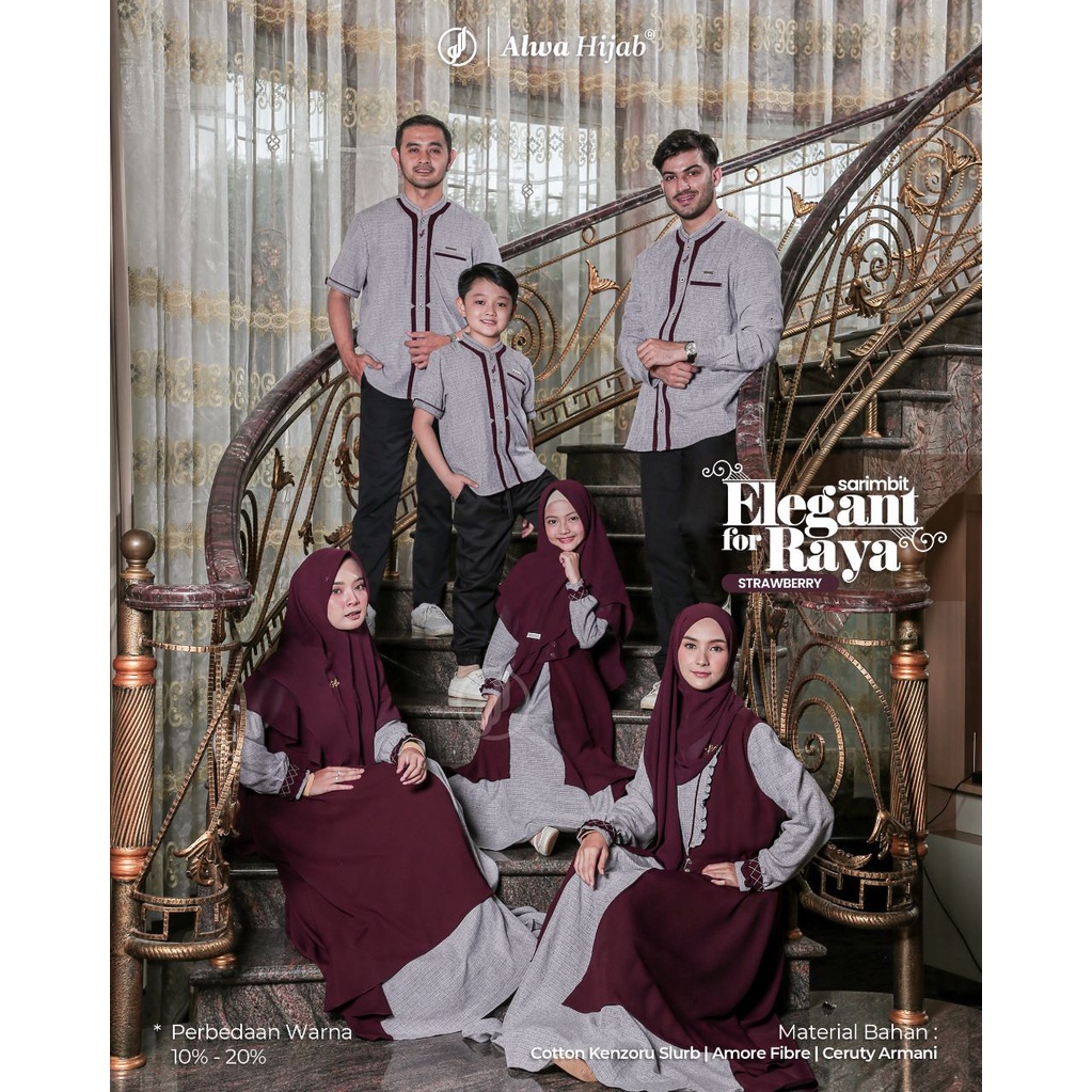 SARIMBIT ELEGANT FOR RAYYA STRAWBERRY BY ALWA HIJAB - SARIMBIT KELUARGA - COUPLE KELUARGA - BAJU LEB