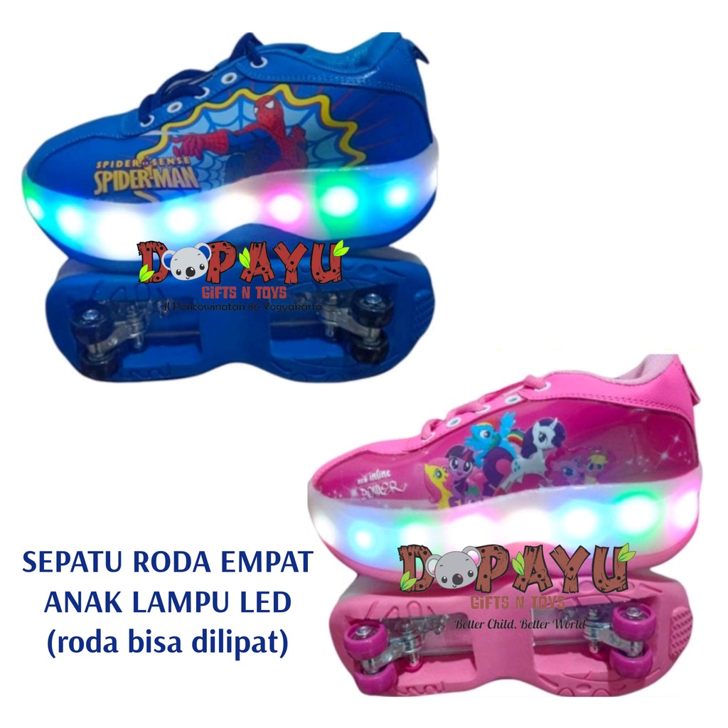 SEPATU RODA EMPAT KARAKTER ANAK LAMPU LED roda bisa dilipat